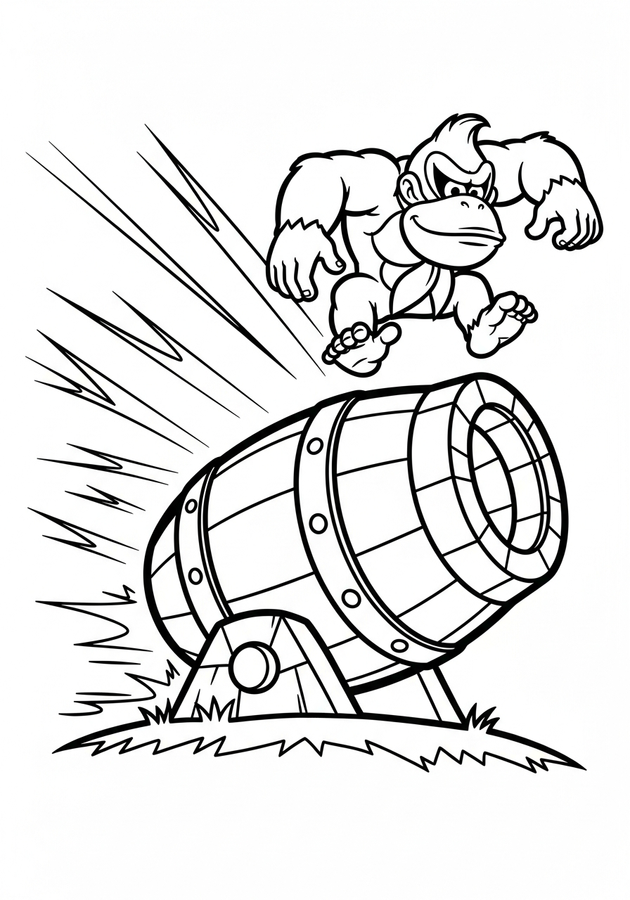 Donkey Kong Coloring Pages 6 Donkey Kong blasting out of cannon coloring page