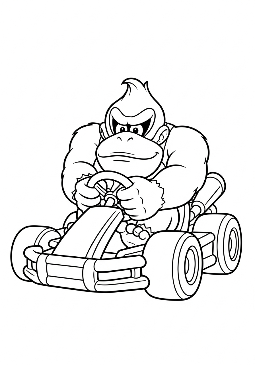 Donkey Kong Coloring Pages 7 Donkey Kong driving fast go-kart coloring page