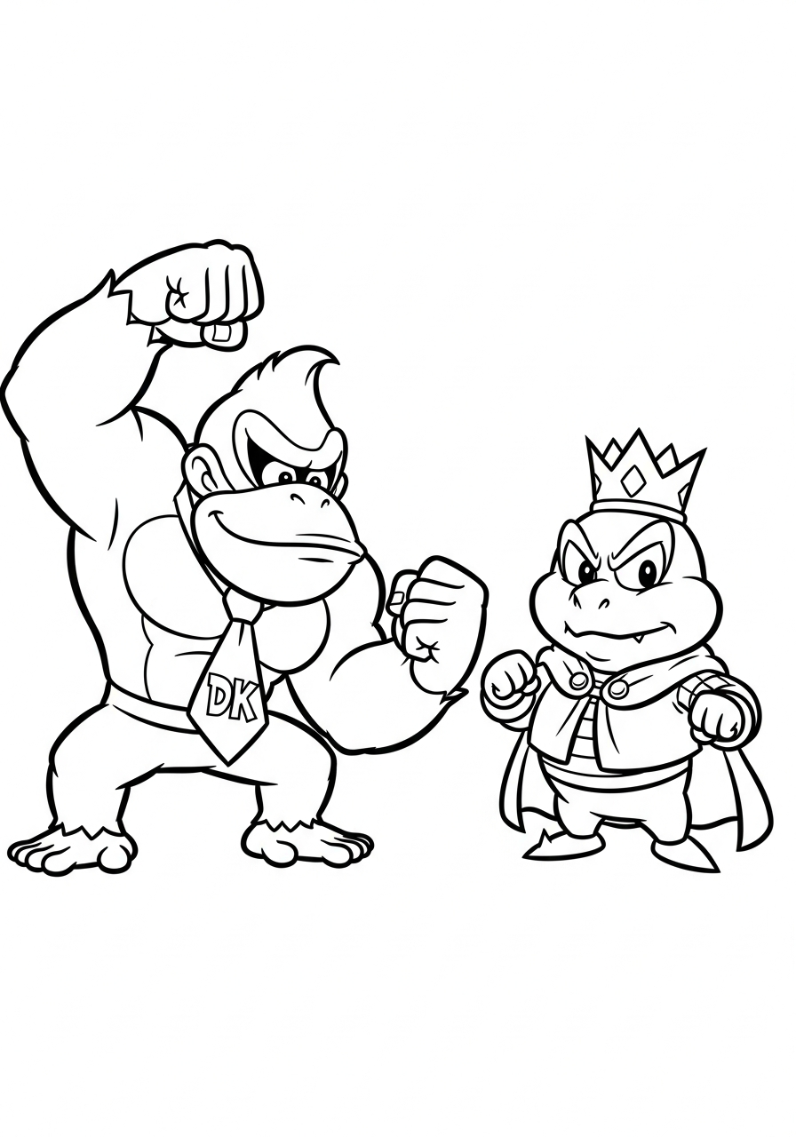 Donkey Kong Coloring Pages 10 Donkey Kong facing King K Rool coloring page
