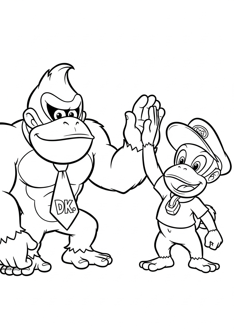 Donkey Kong Coloring Pages 14 Donkey Kong high-fiving friend Diddy coloring page