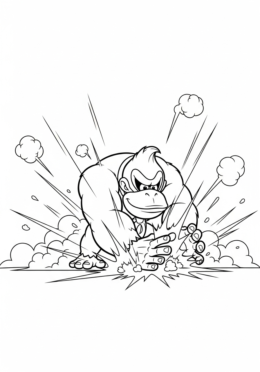 Donkey Kong Coloring Pages 23 Donkey Kong smashing ground with hands coloring page