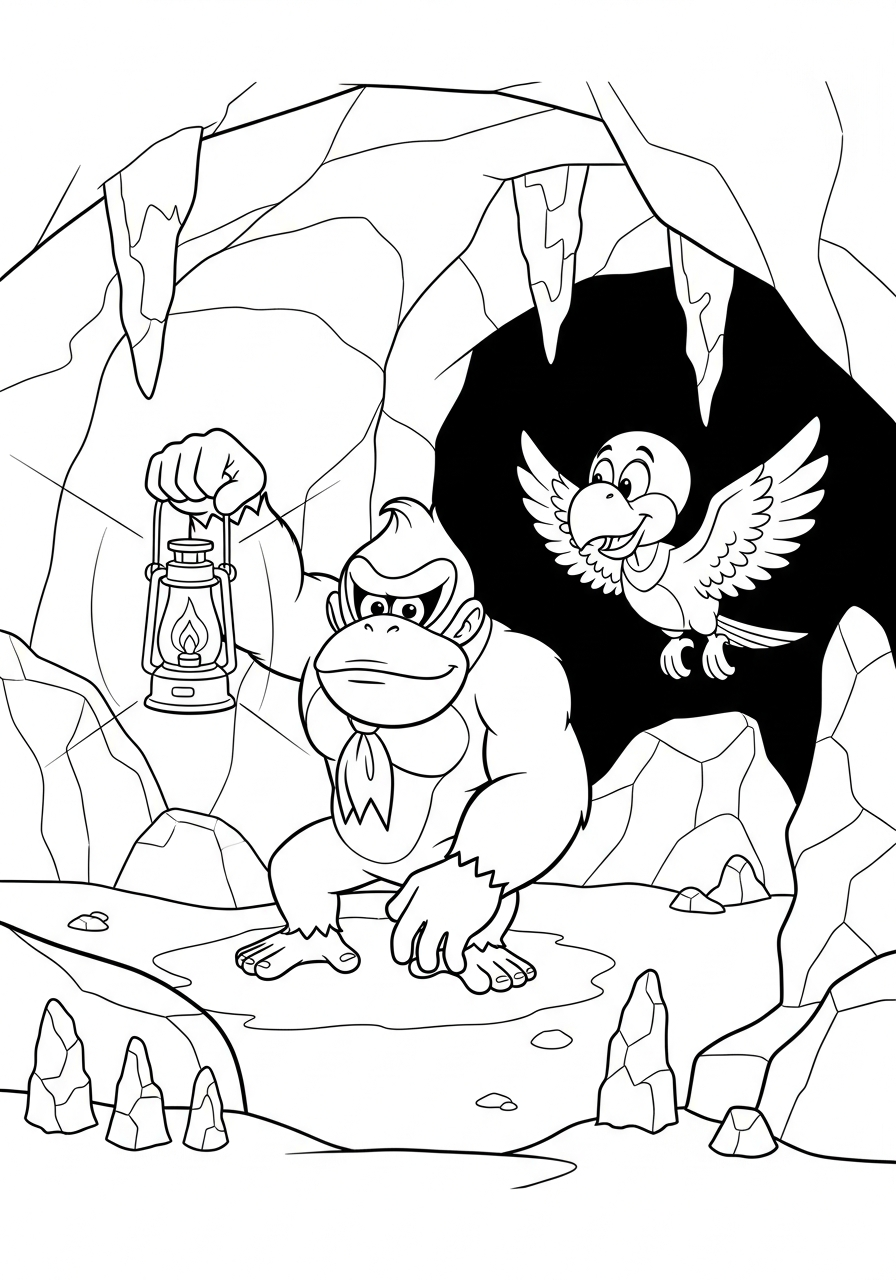 Donkey Kong Coloring Pages 30 Donkey Kong with Squawks the parrot coloring page