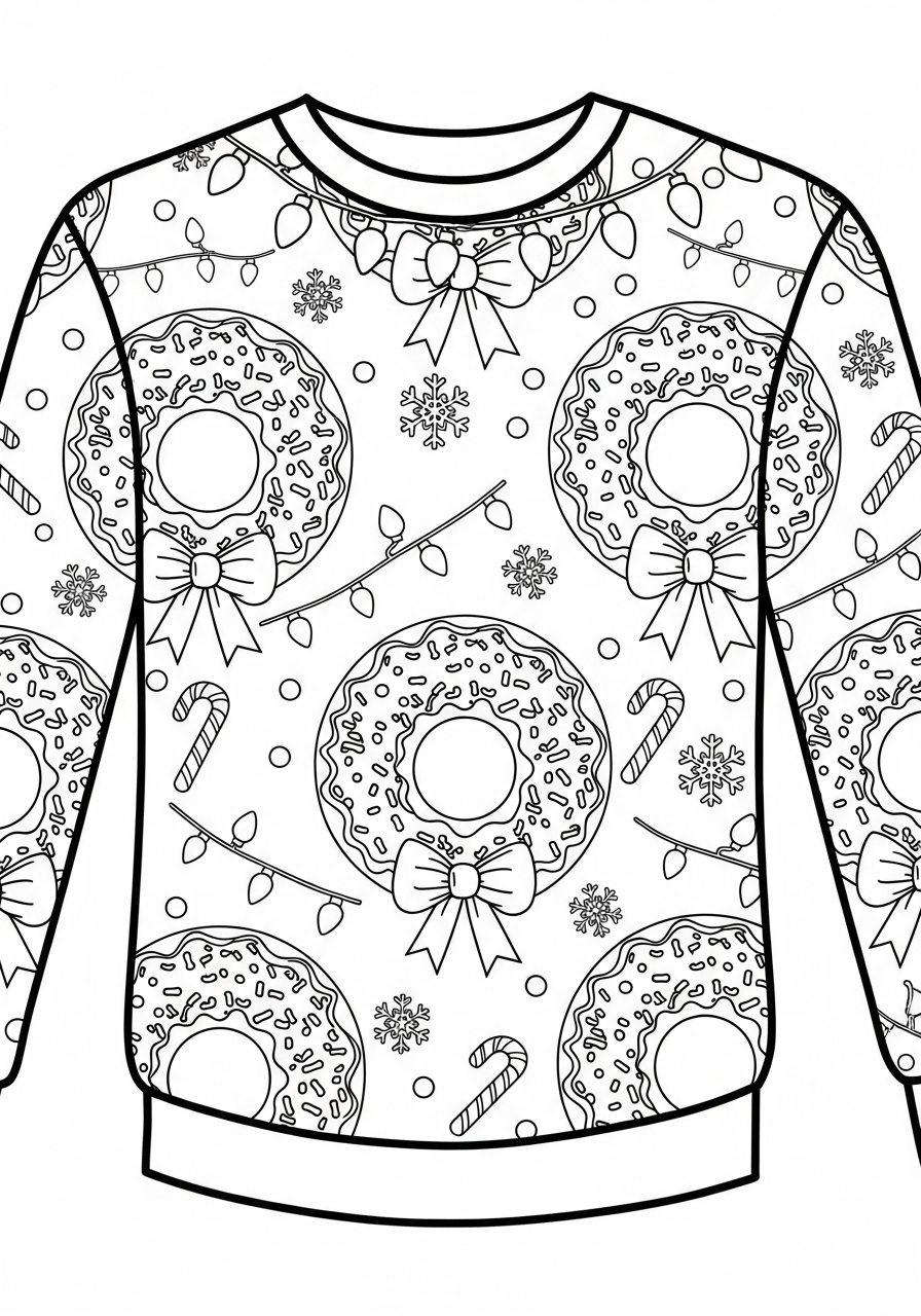 Ugly Christmas Sweater Coloring Pages 8 Donut wreath ugly Christmas sweater coloring page