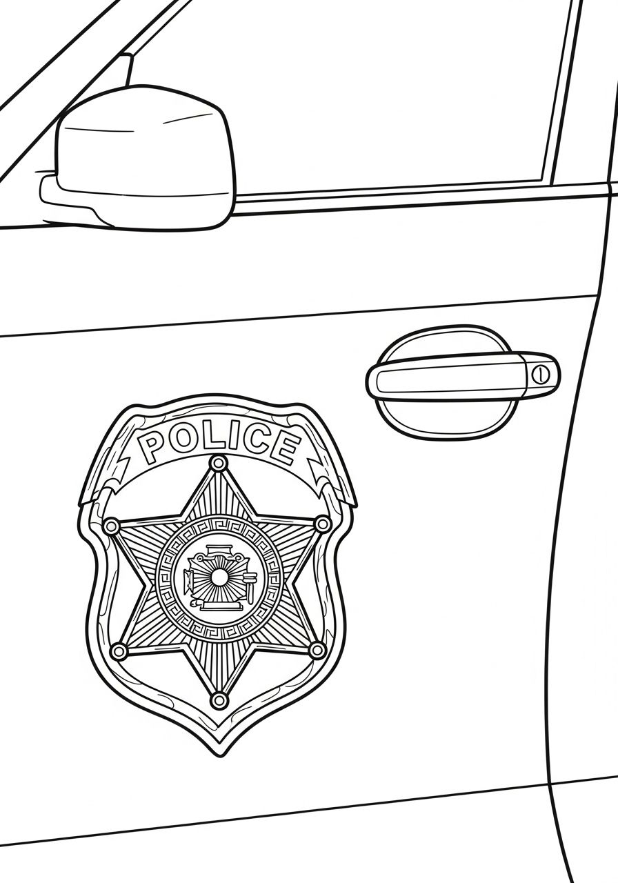 Police Car Coloring Pages 10 Door badge on police car coloring page