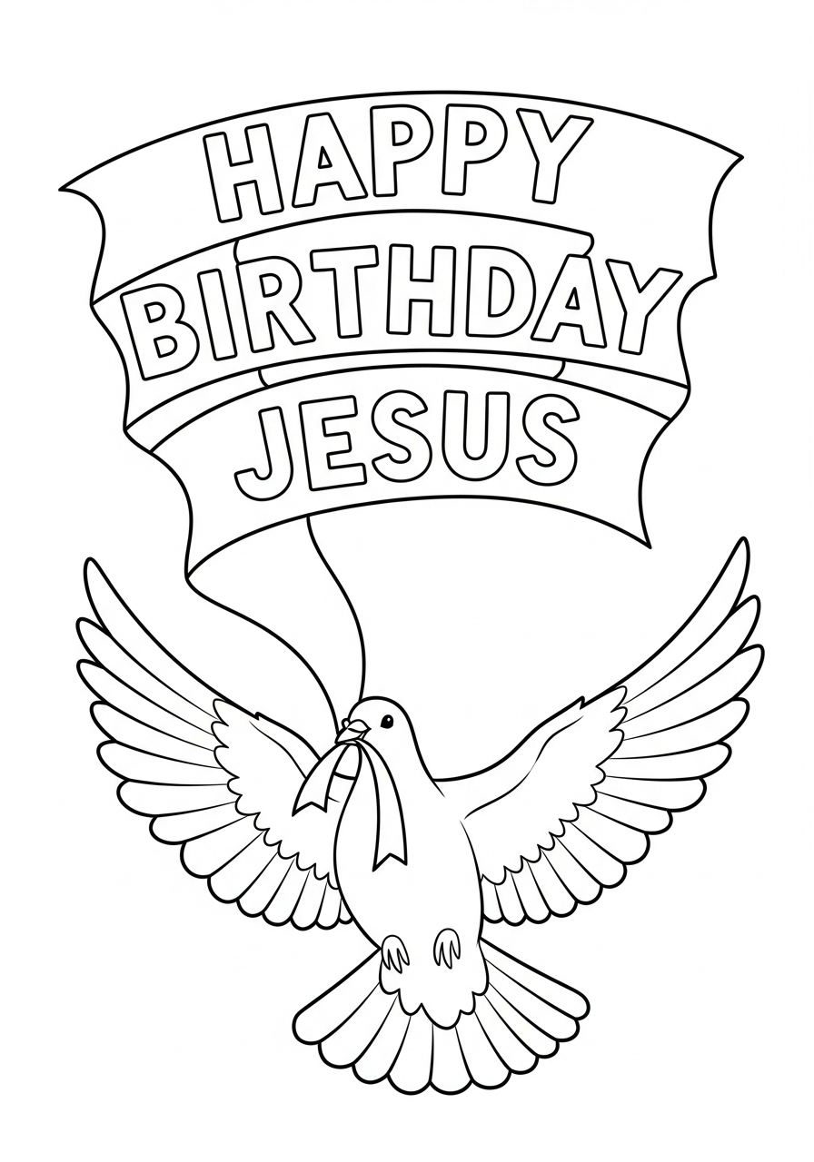Dove carrying birthday streamer flyer coloring page
