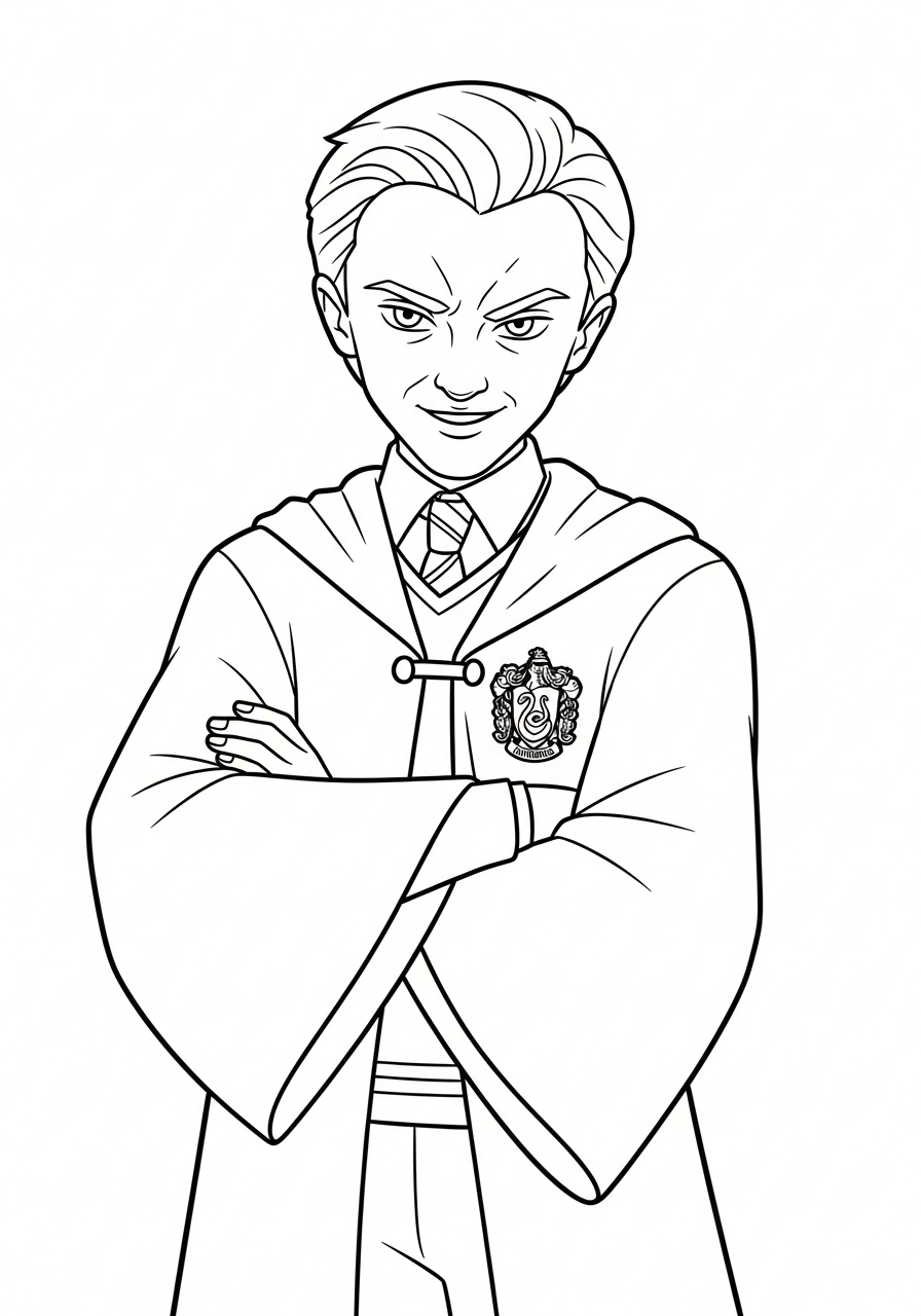 Harry Potter Coloring Pages 15 Draco Malfoy standing arms crossed coloring page