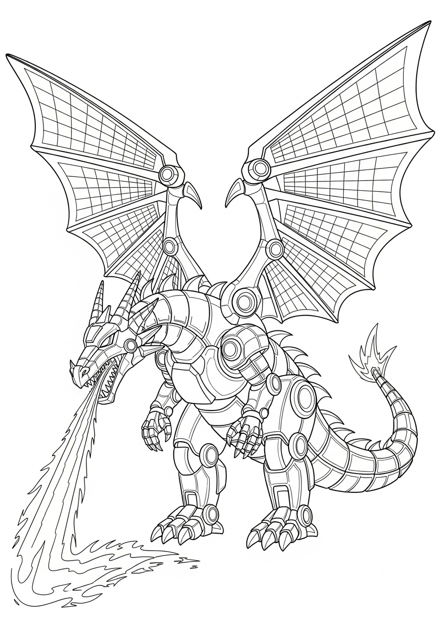 Robot Coloring Pages 14 Dragon robot breathing laser fire coloring page