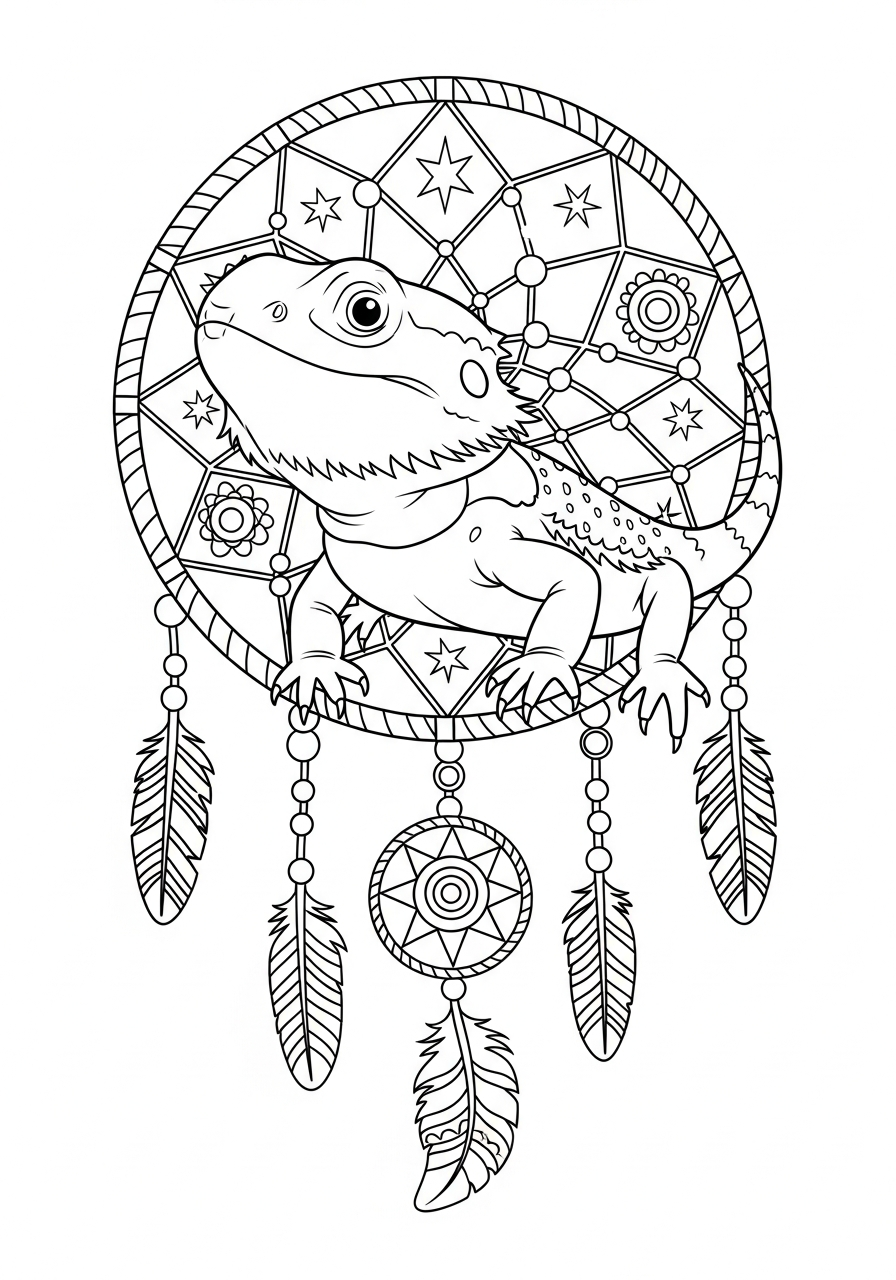 Bearded Dragon Coloring Pages 19 Dreamcatcher with Bearded Dragon coloring page