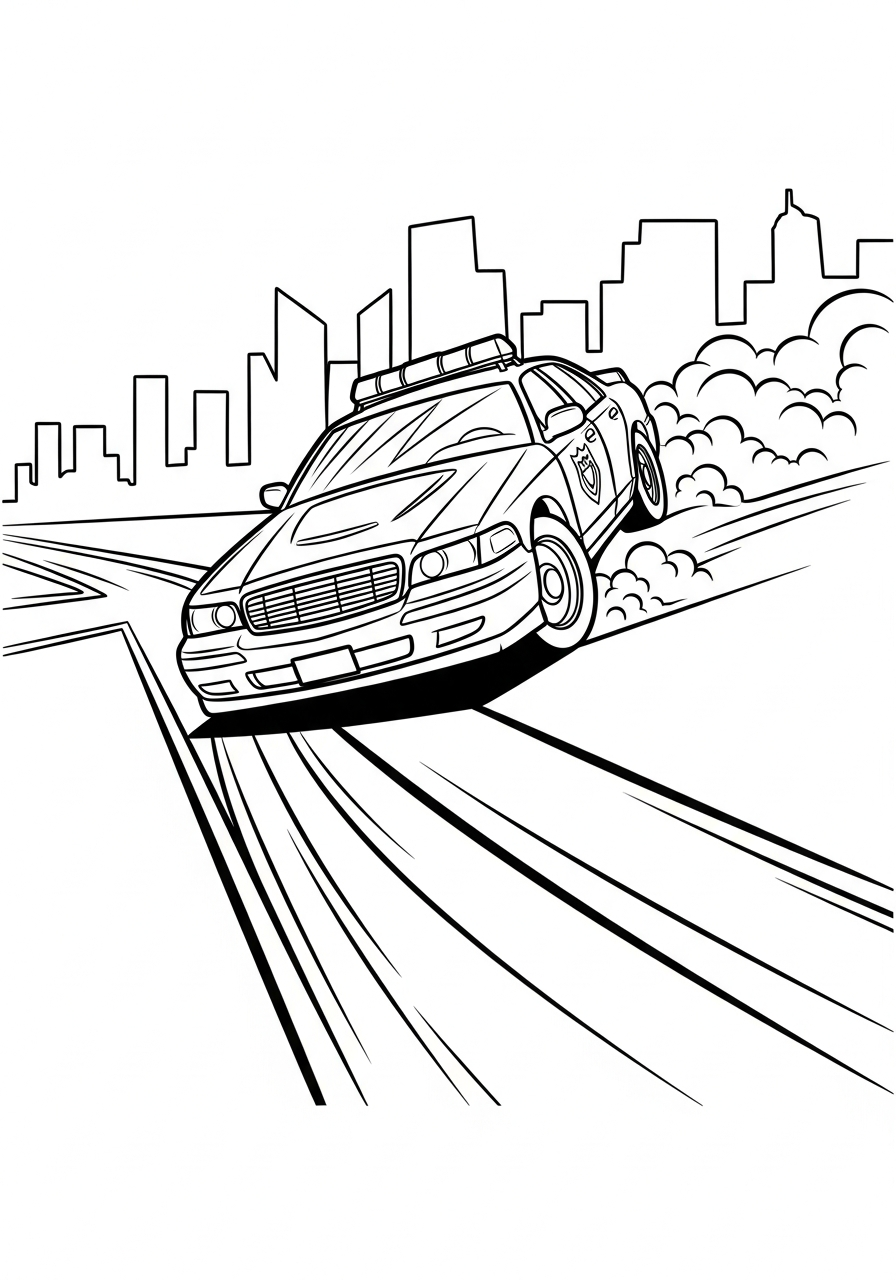 Police Car Coloring Pages 11 Drifting police car leaving smoke coloring page