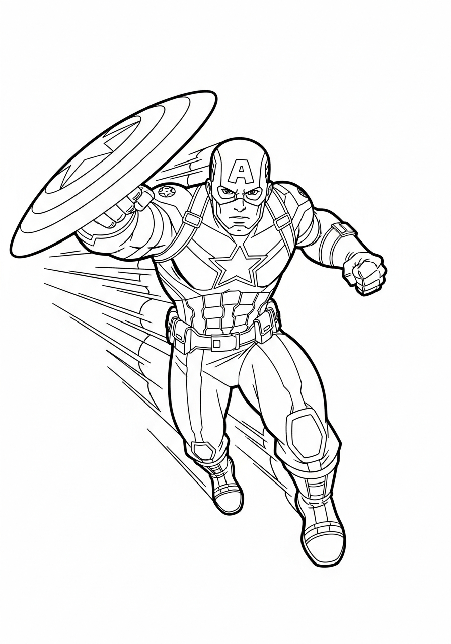 Captain America Coloring Pages 21 Dynamic Captain America shield throw coloring page