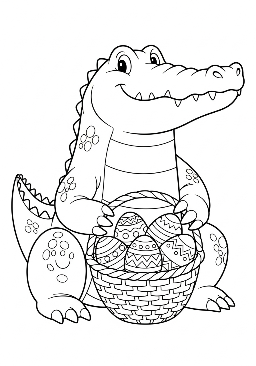 Alligator Coloring Pages 20 Easter alligator with egg basket coloring page
