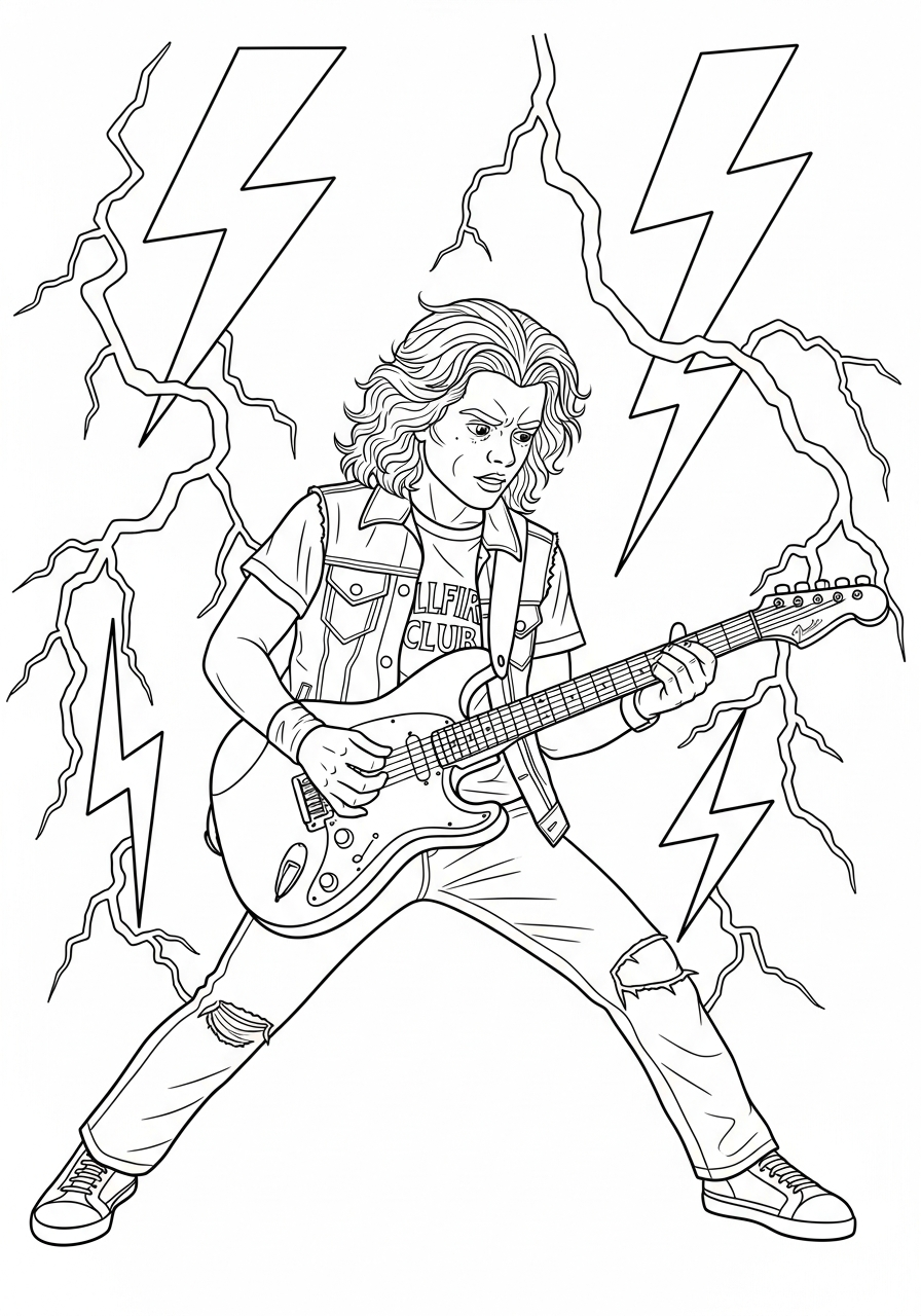 Stranger Things Coloring Pages 24 Eddie Munson playing guitar Stranger Things coloring page