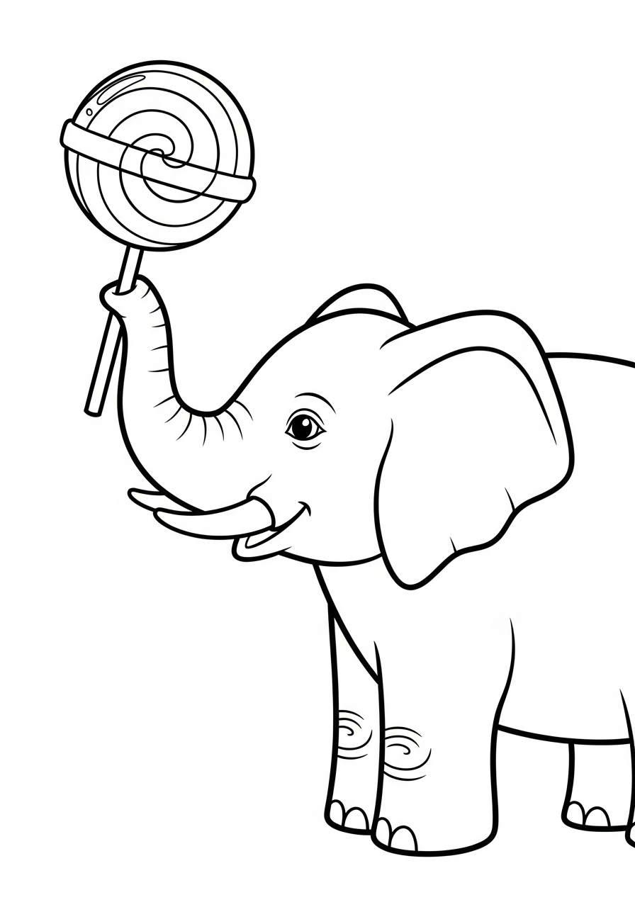 Lollipop Coloring Pages 11 Elephant holding sweet treat lollipop coloring page