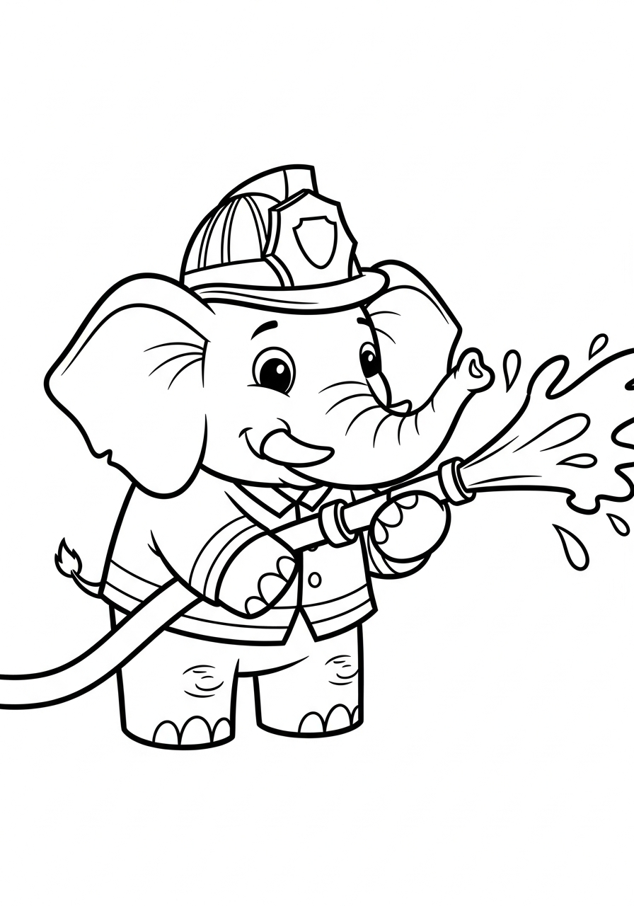 Fire Fighter Coloring Pages 6 Elephant spraying water like firefighter coloring page
