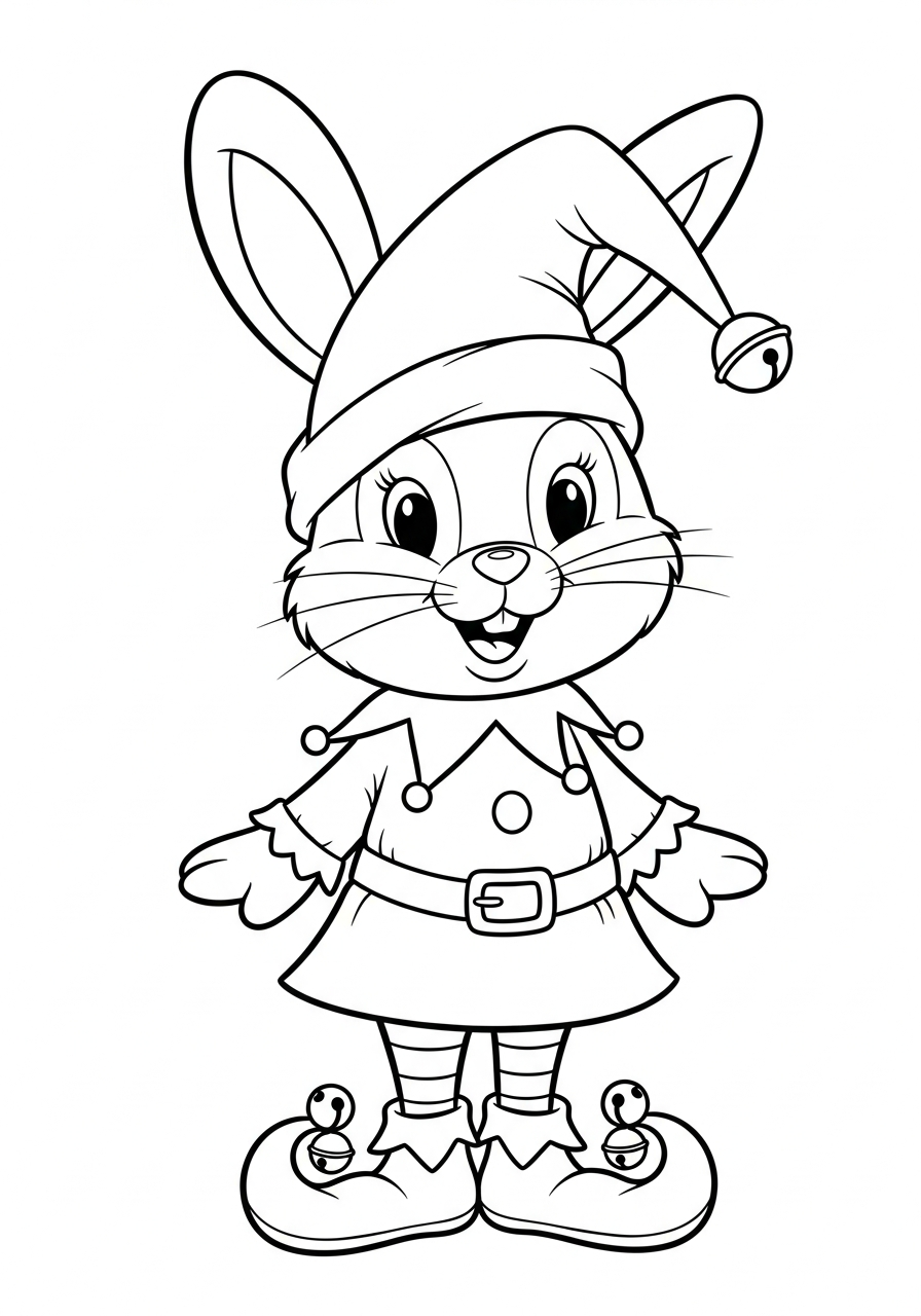 Christmas Bunny Coloring Pages 13 Elf costume wearing Christmas Bunny coloring page