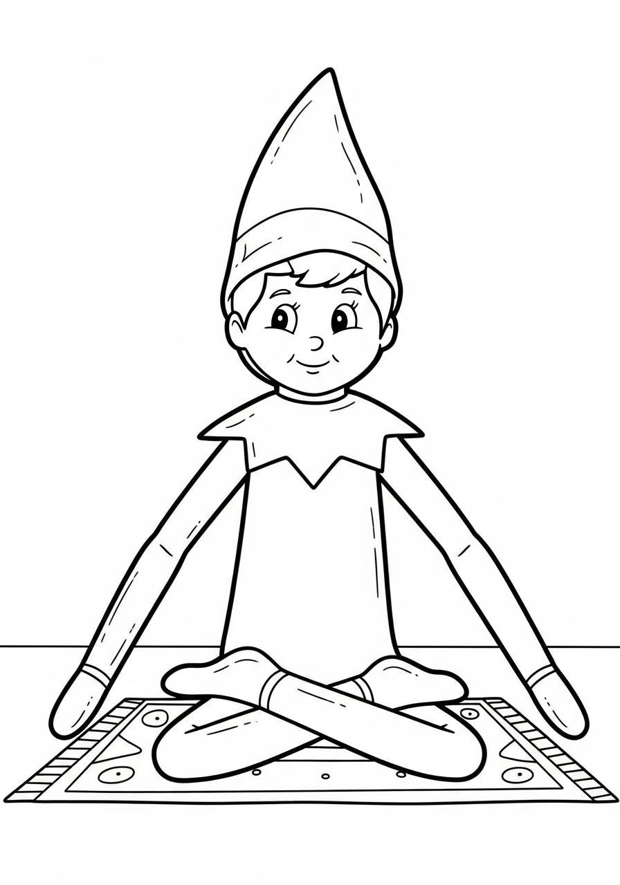 Elf on the Shelf Coloring Pages 3 Elf doing a yoga pose on the floor