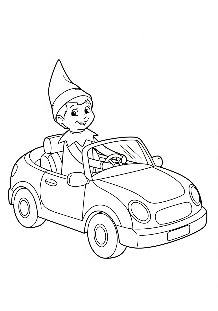 Elf on the Shelf Coloring Pages 4 Elf driving a small toy convertible car