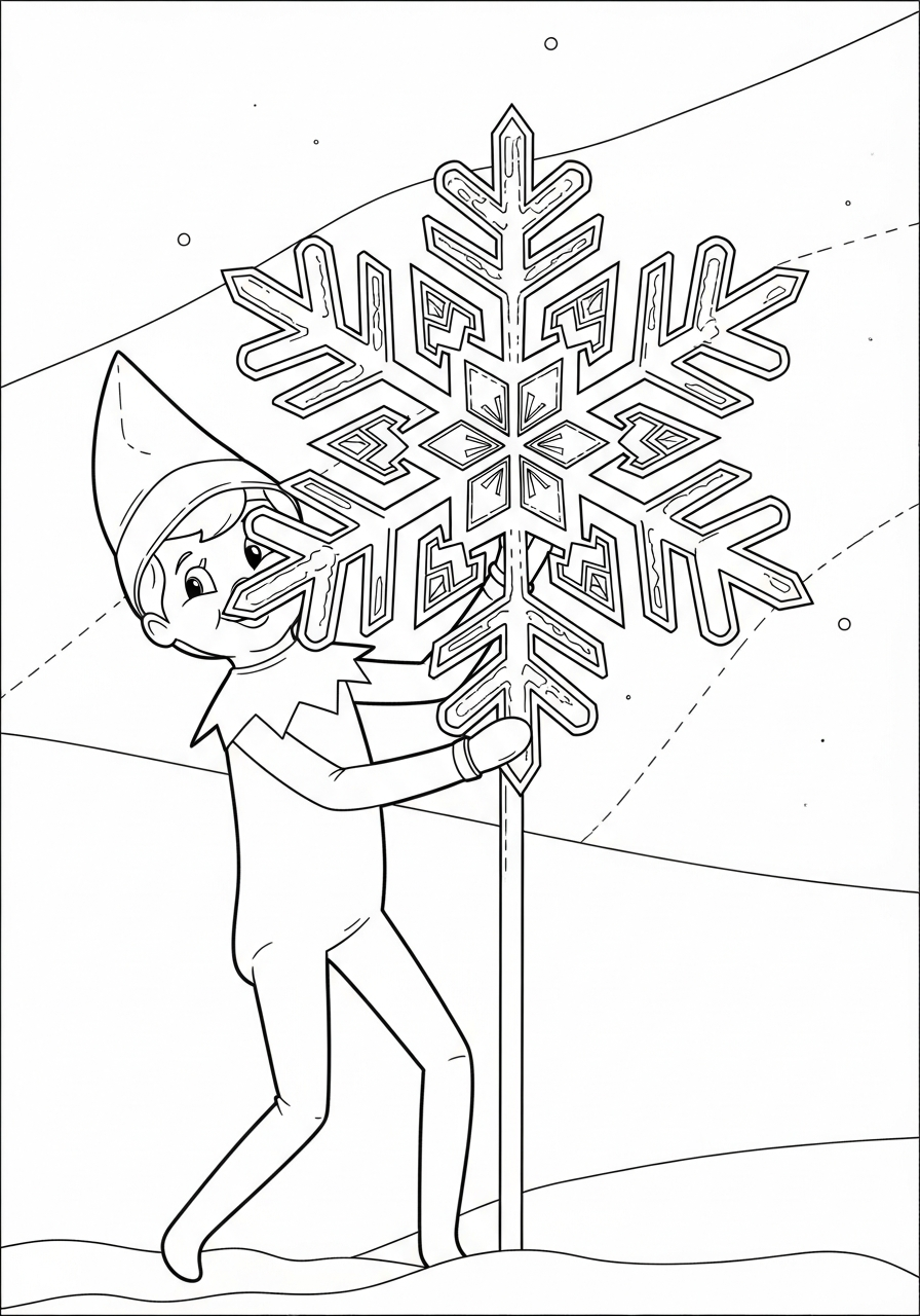 Elf on the Shelf Coloring Pages 9 Elf holding a giant snowflake cutout