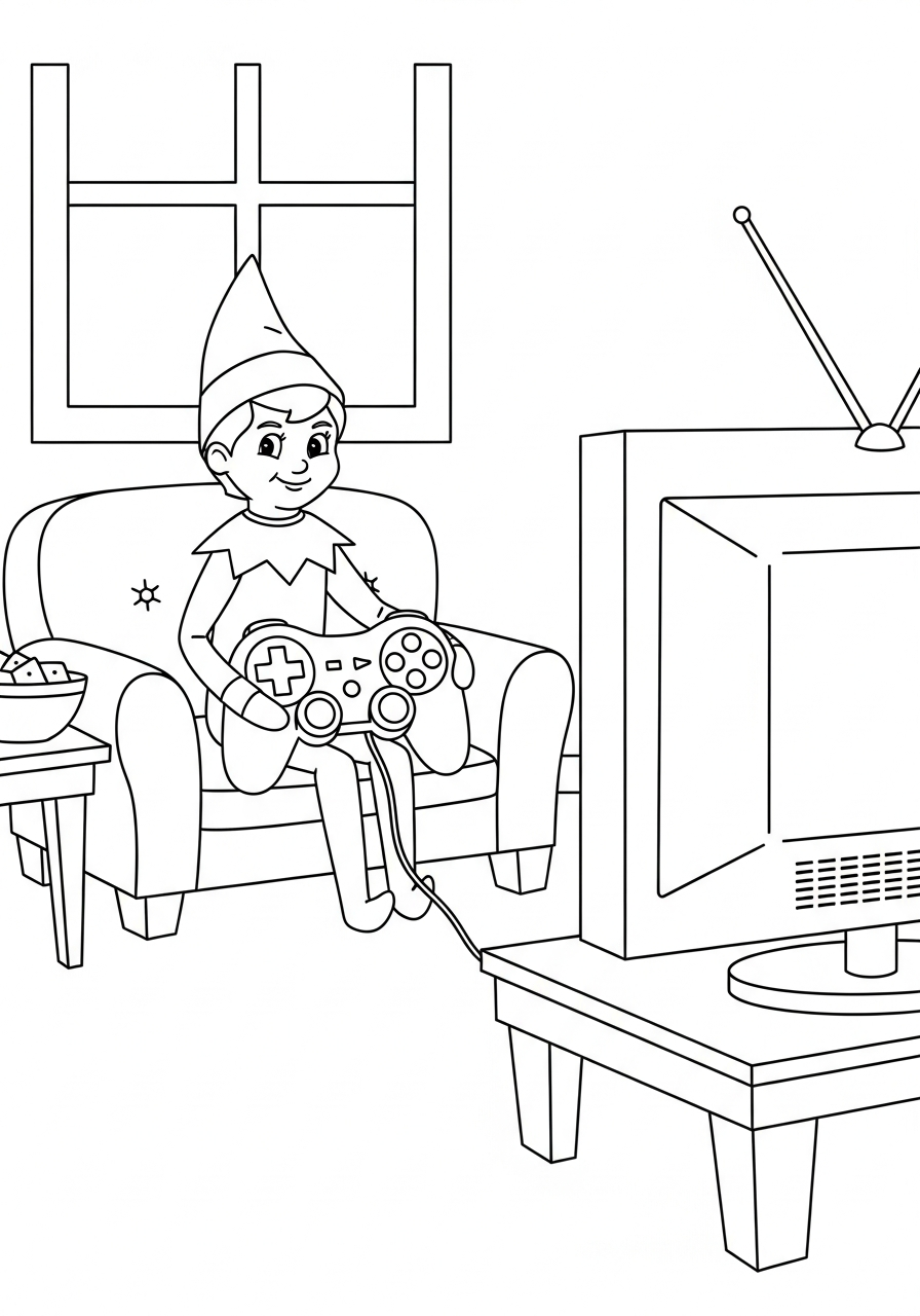 Elf on the Shelf Coloring Pages 14 Elf playing video games with a controller