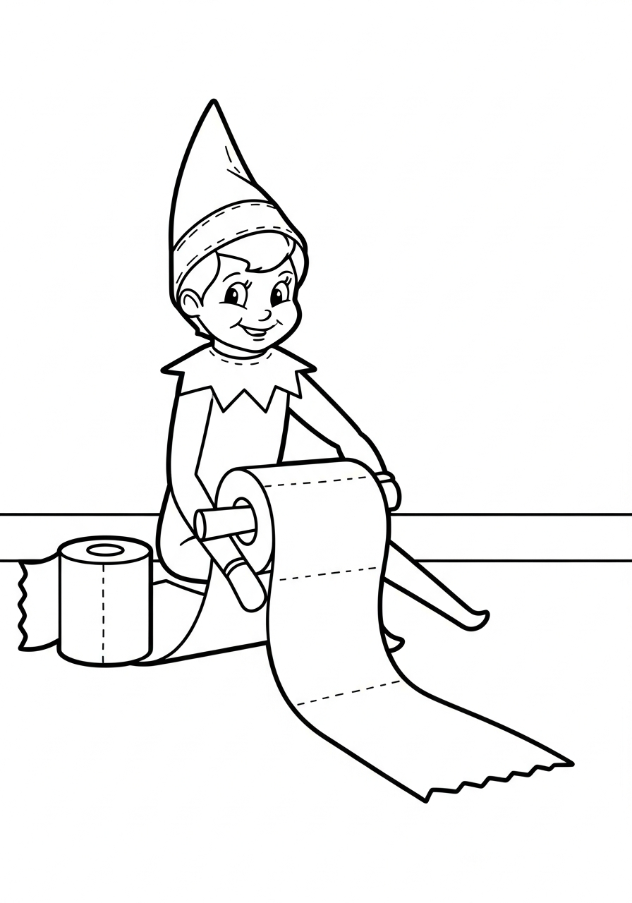 Elf on the Shelf Coloring Pages 17 Elf rolling out a roll of toilet paper