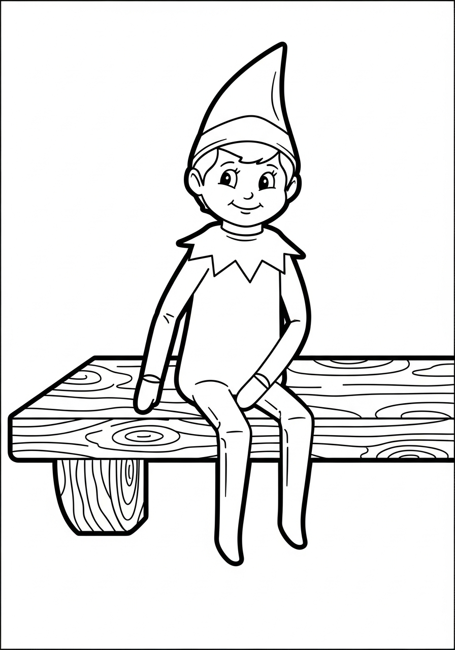Elf on the Shelf Coloring Pages 18 Elf sitting comfortably on a wooden shelf
