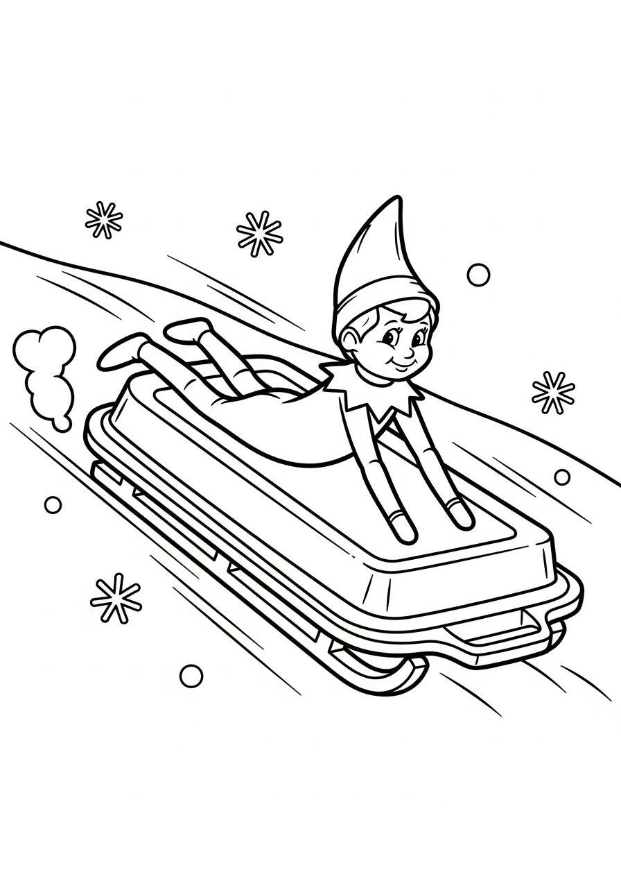 Elf on the Shelf Coloring Pages 22 Elf sledding on a plastic tupperware lid
