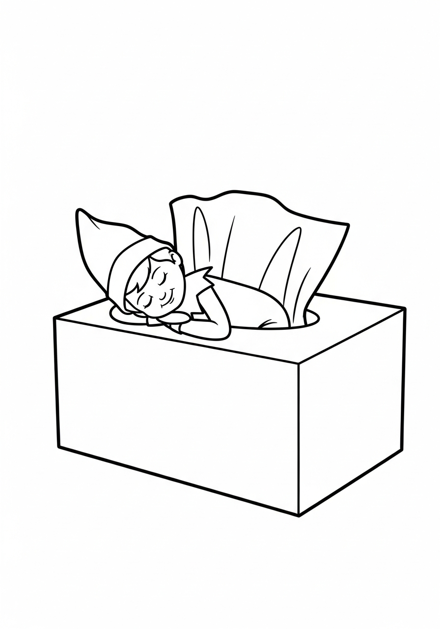 Elf on the Shelf Coloring Pages 23 Elf sleeping inside an empty tissue box