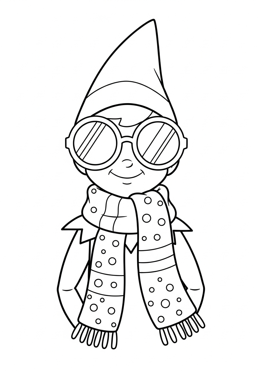 Elf on the Shelf Coloring Pages 28 Elf wearing big sunglasses and a winter scarf