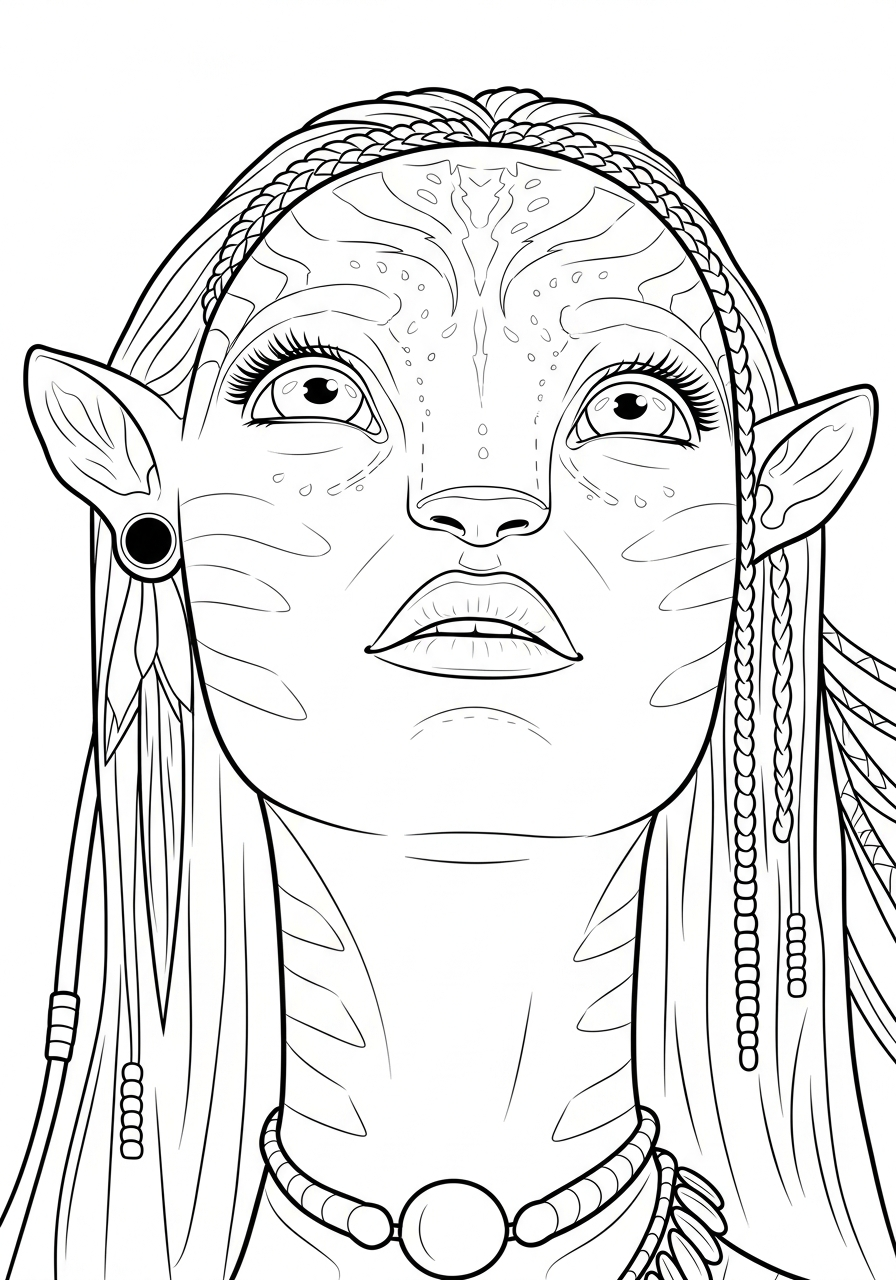 Emotional Neytiri portrait Avatar 3 coloring page