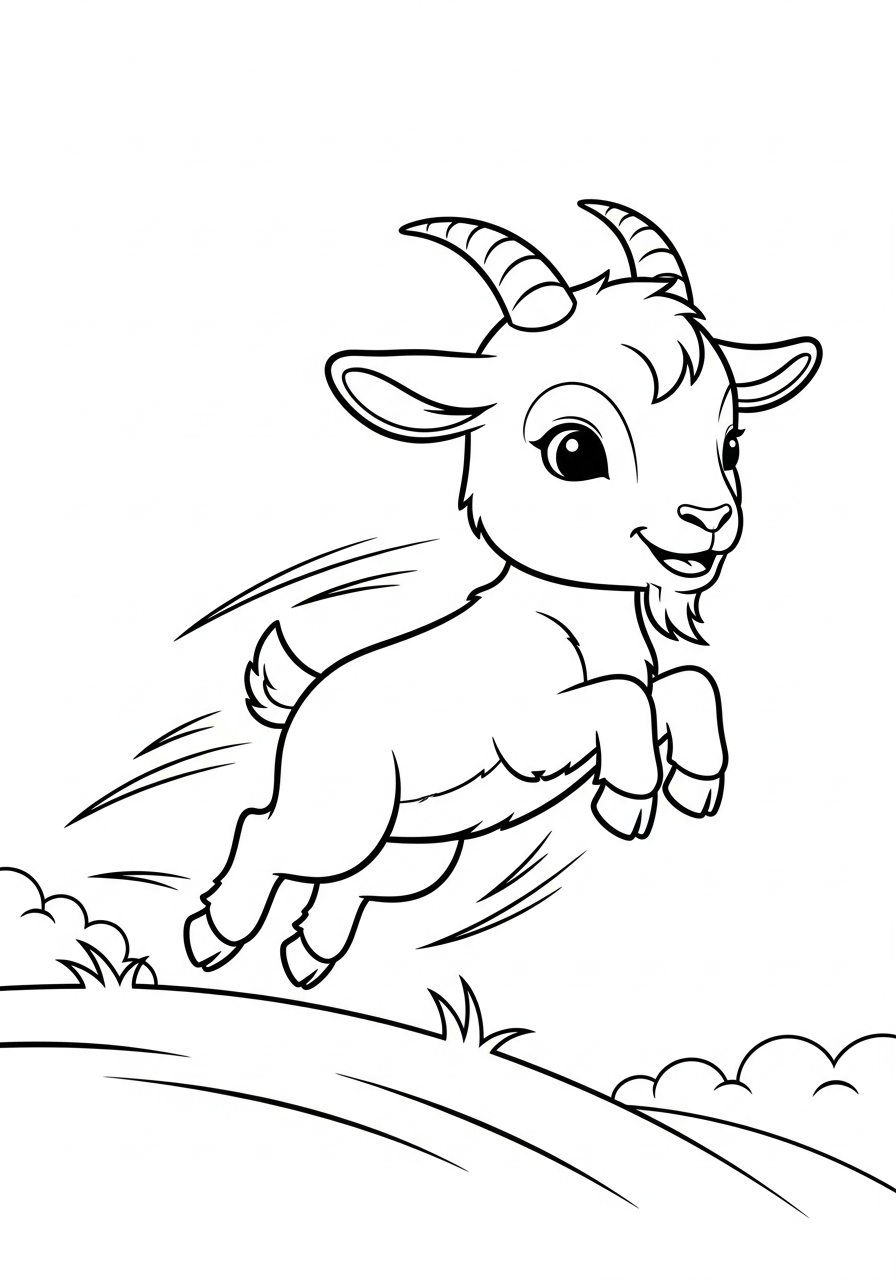 Excited jumping cute goat coloring page