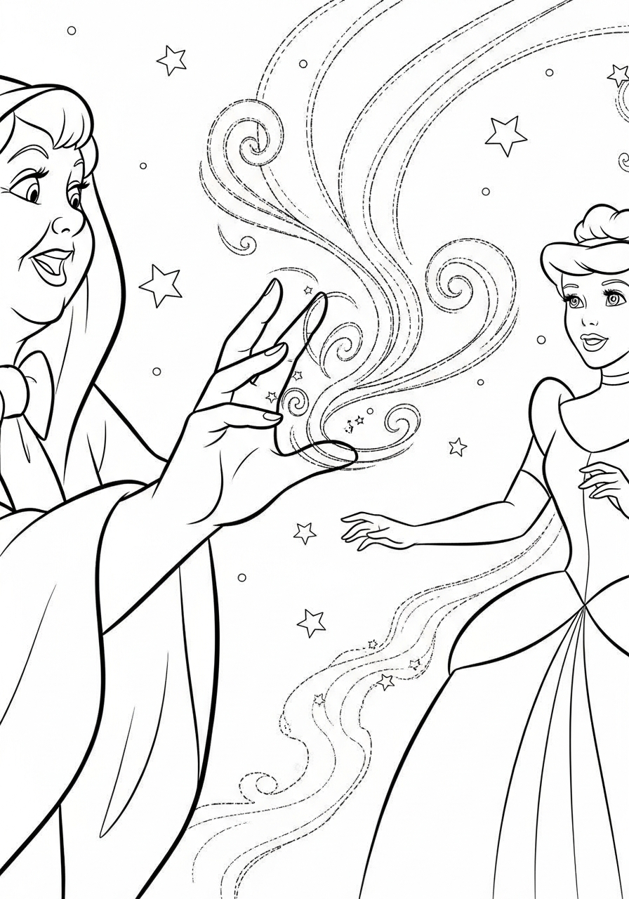 Fairy Godmother magic wand spell coloring page