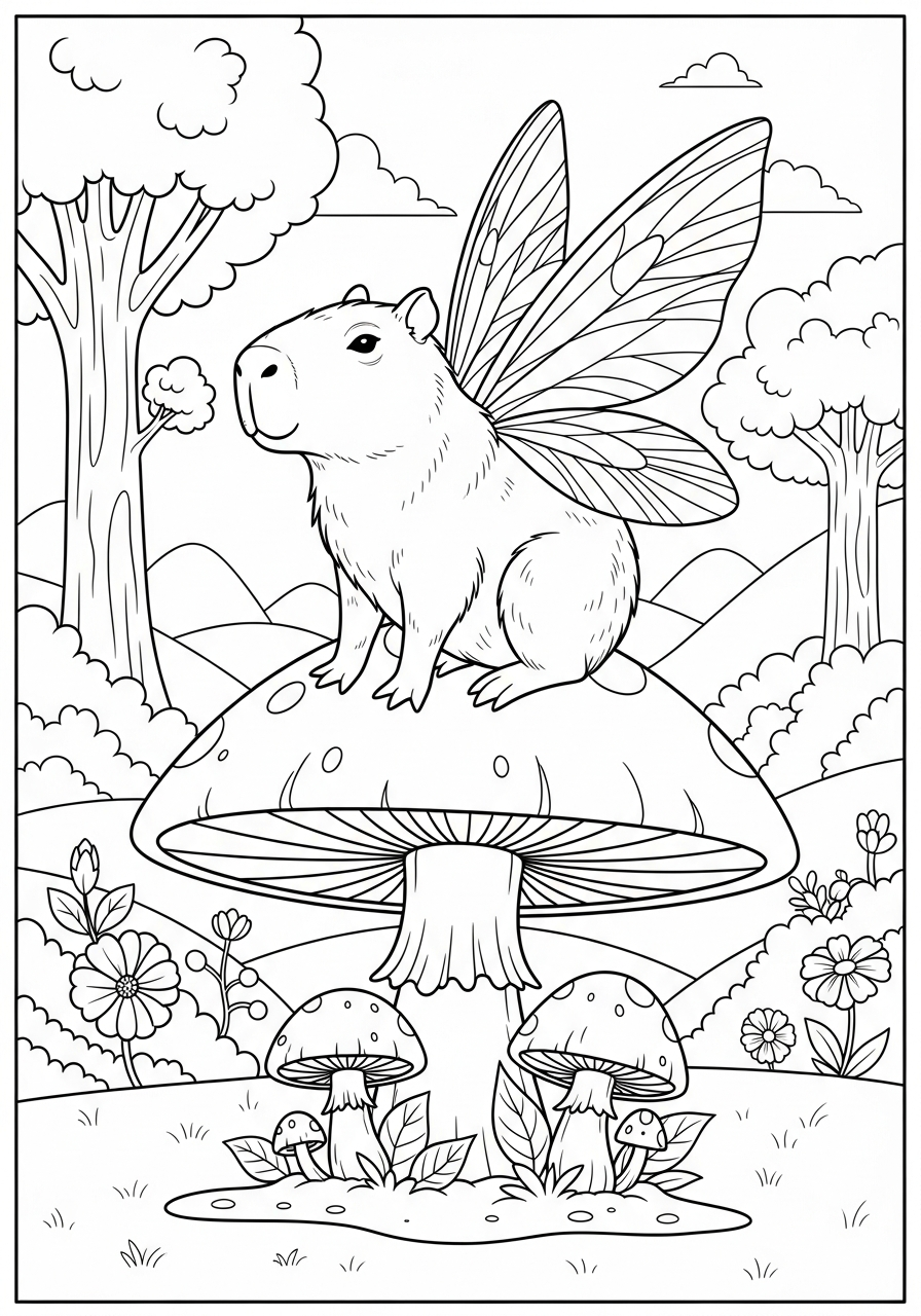 Capybara Coloring Pages 20 Fairy capybara with wings coloring page