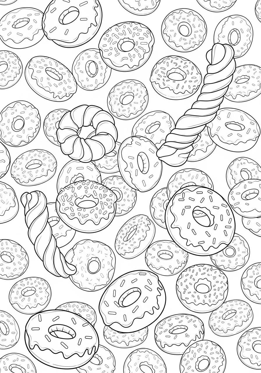 Donut Coloring Pages 17 Falling donuts background pattern wallpaper coloring page