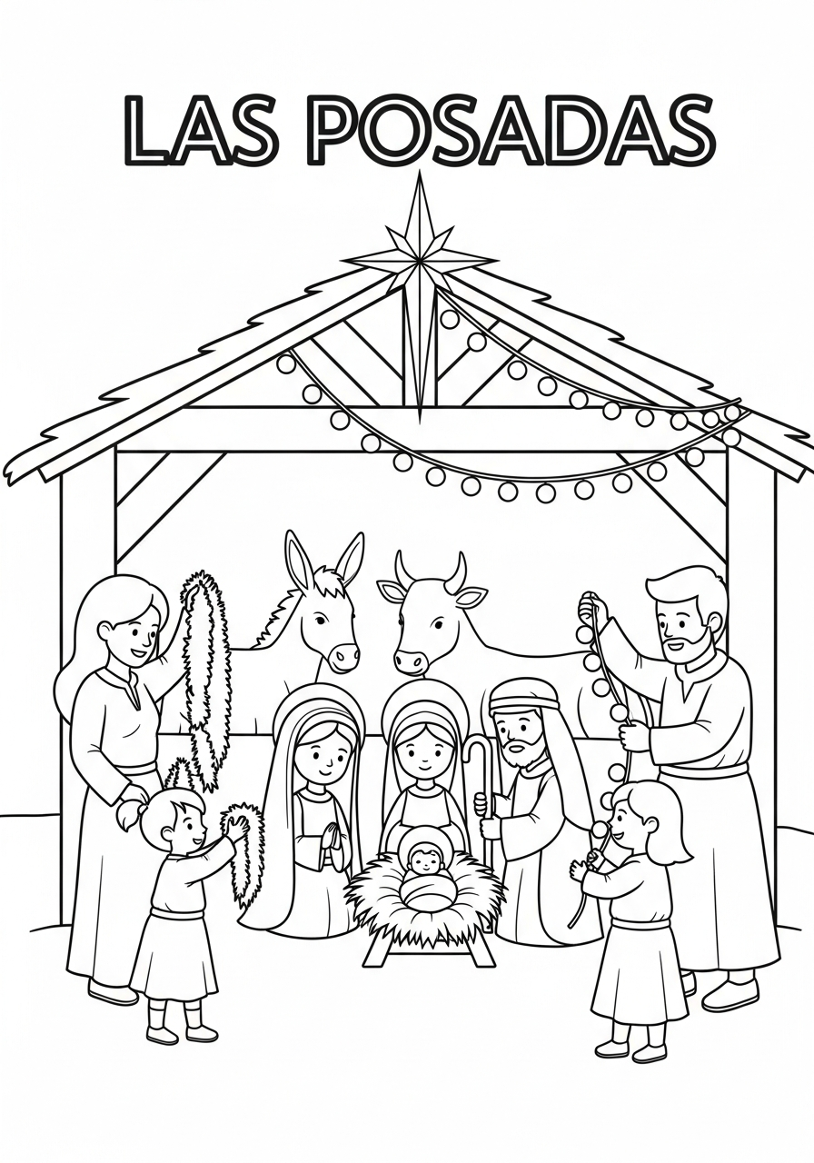 Las Posadas Coloring Pages 11 Family decorating nativity scene together coloring page