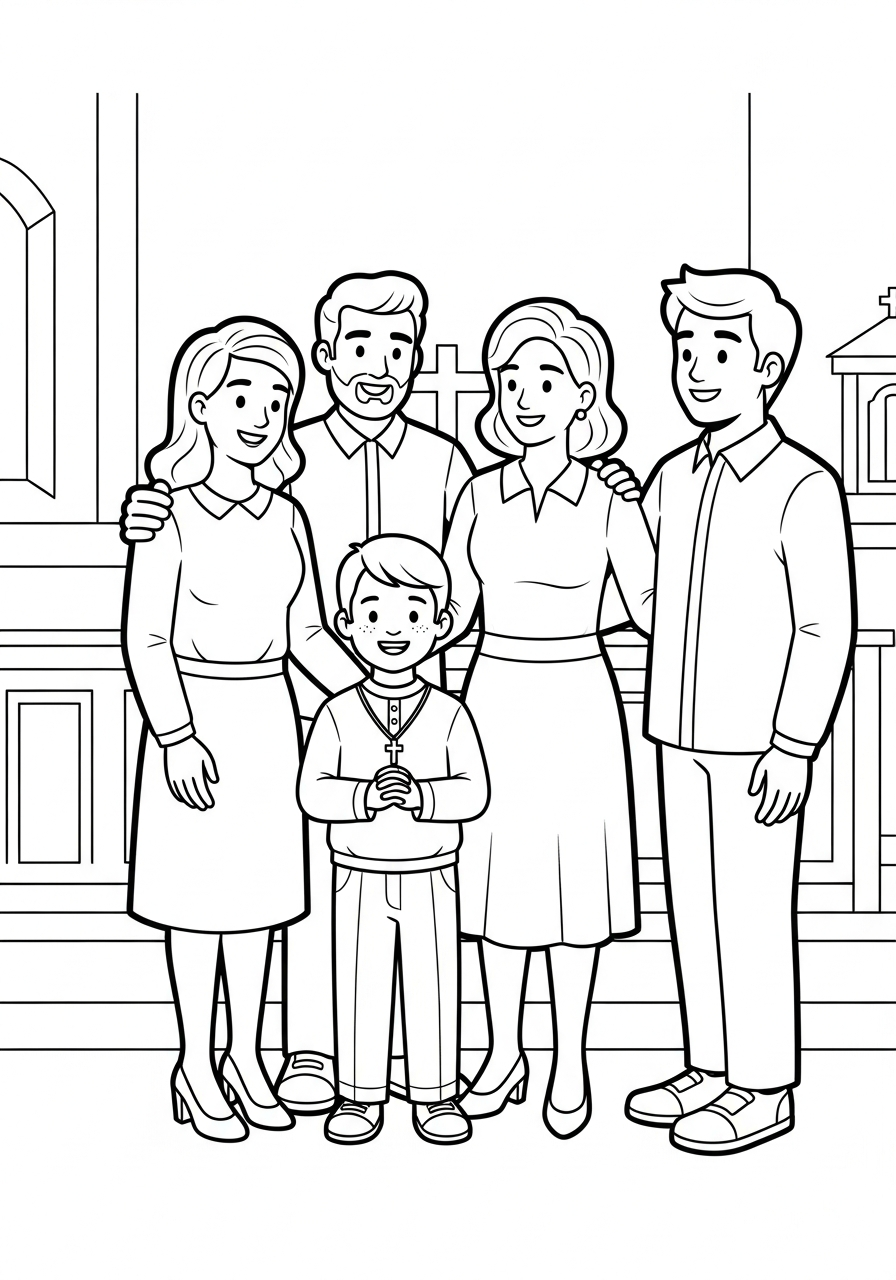 LDS Baptism Coloring Pages 7 Family of four with baptized child coloring page