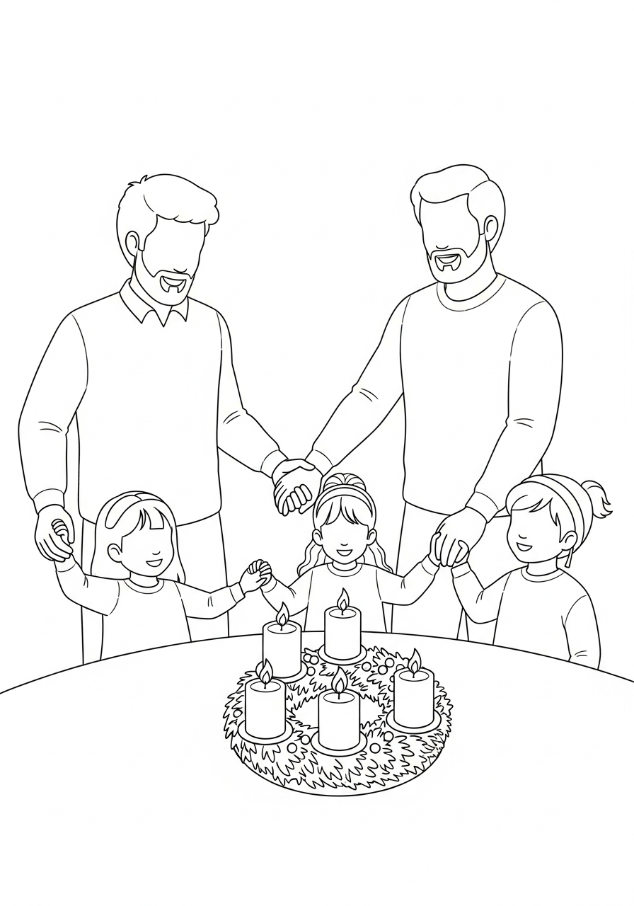Advent Wreath Coloring Pages 10 Family praying around Advent Wreath coloring page