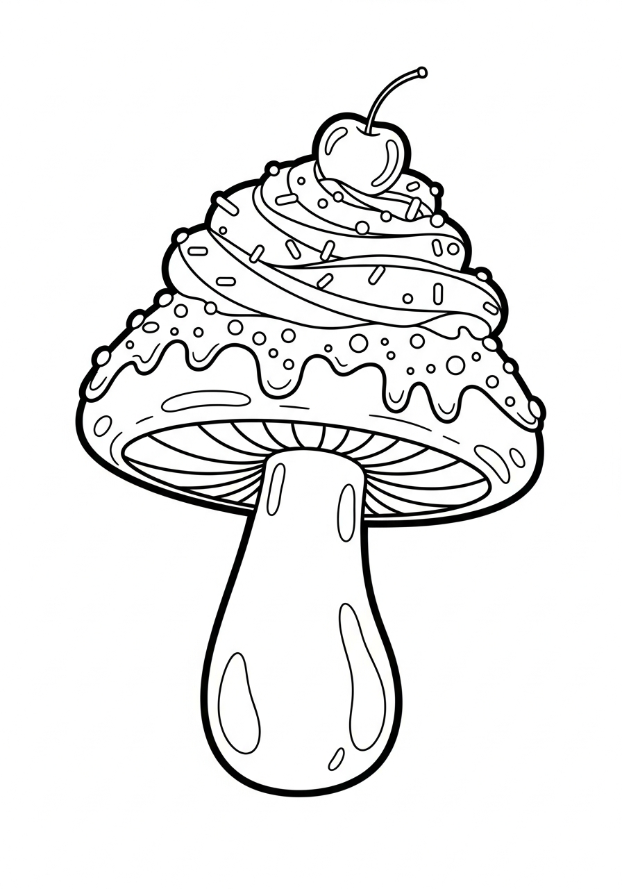 Mushroom Coloring Pages 8 Fantasy cupcake mushroom with sprinkles coloring page