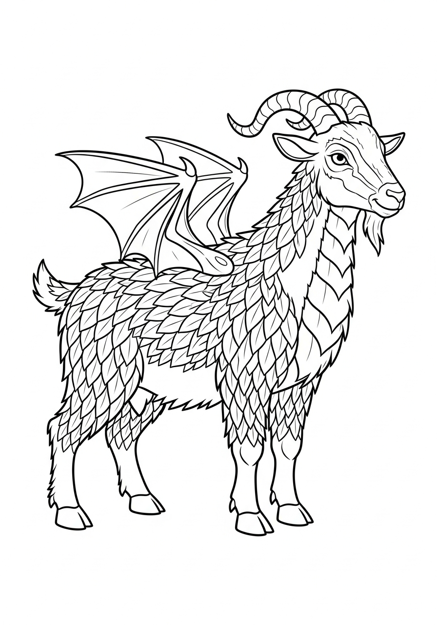 Fantasy dragon goat with scales coloring page