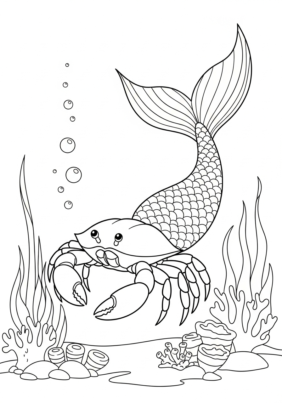 Crab Coloring Pages 13 Fantasy mermaid crab underwater coloring page