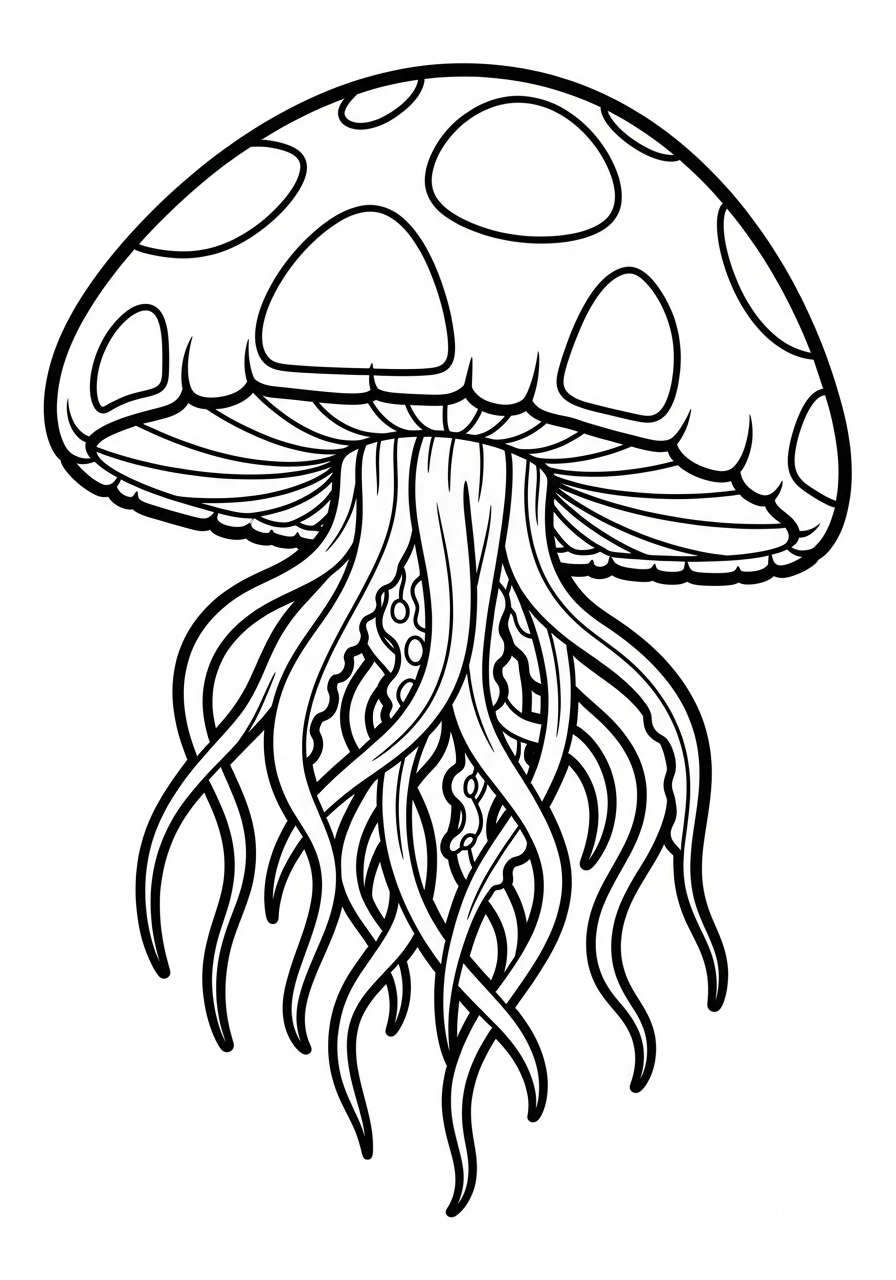 Jellyfish Coloring Pages 4 Fantasy mushroom hybrid jellyfish coloring page