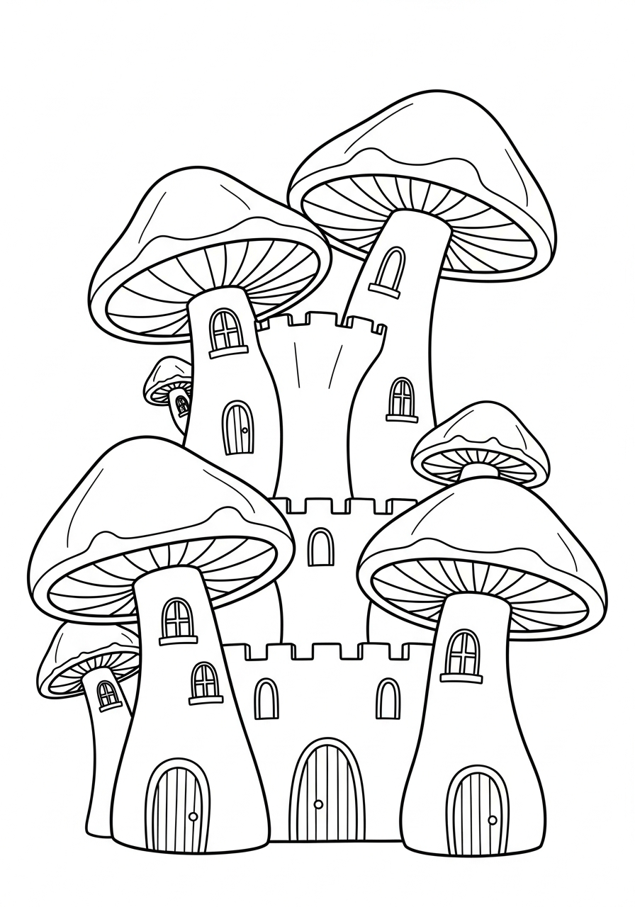 Castle Coloring Pages 6 Fantasy mushroom shaped castle house coloring page