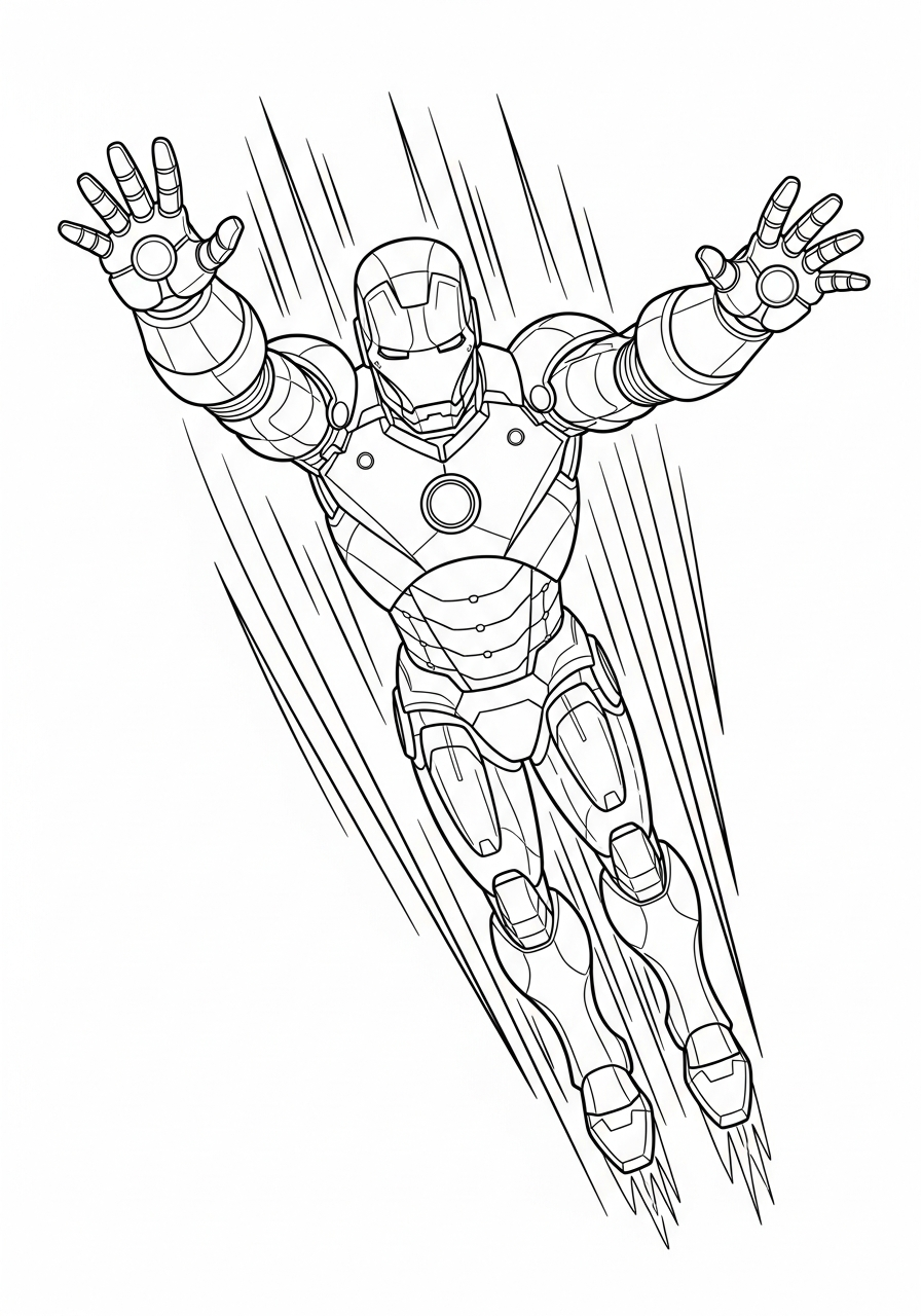 Iron Man Coloring Pages 10 Fast diving Iron Man action coloring page