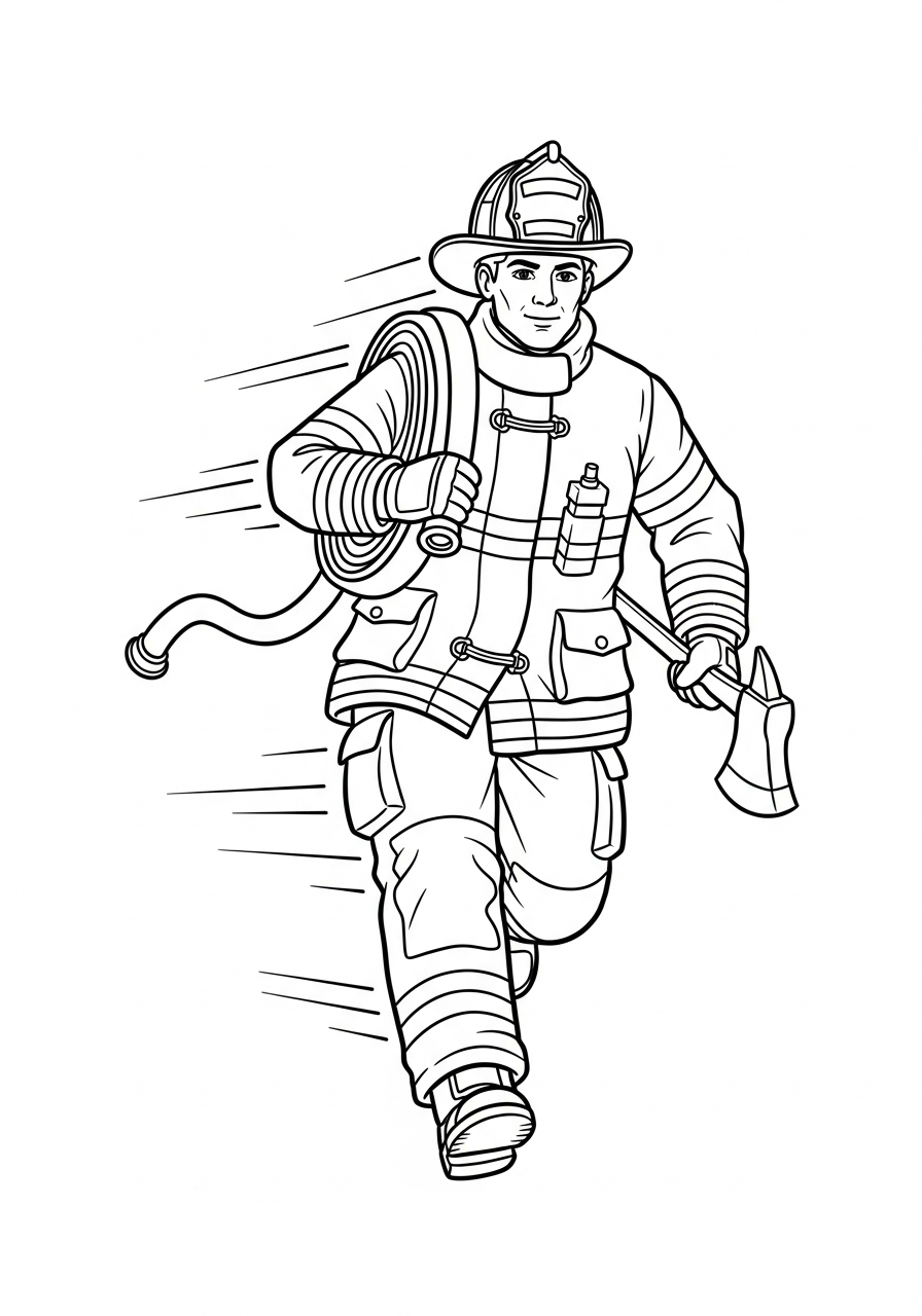 Fire Fighter Coloring Pages 7 Fast firefighter running to rescue coloring page