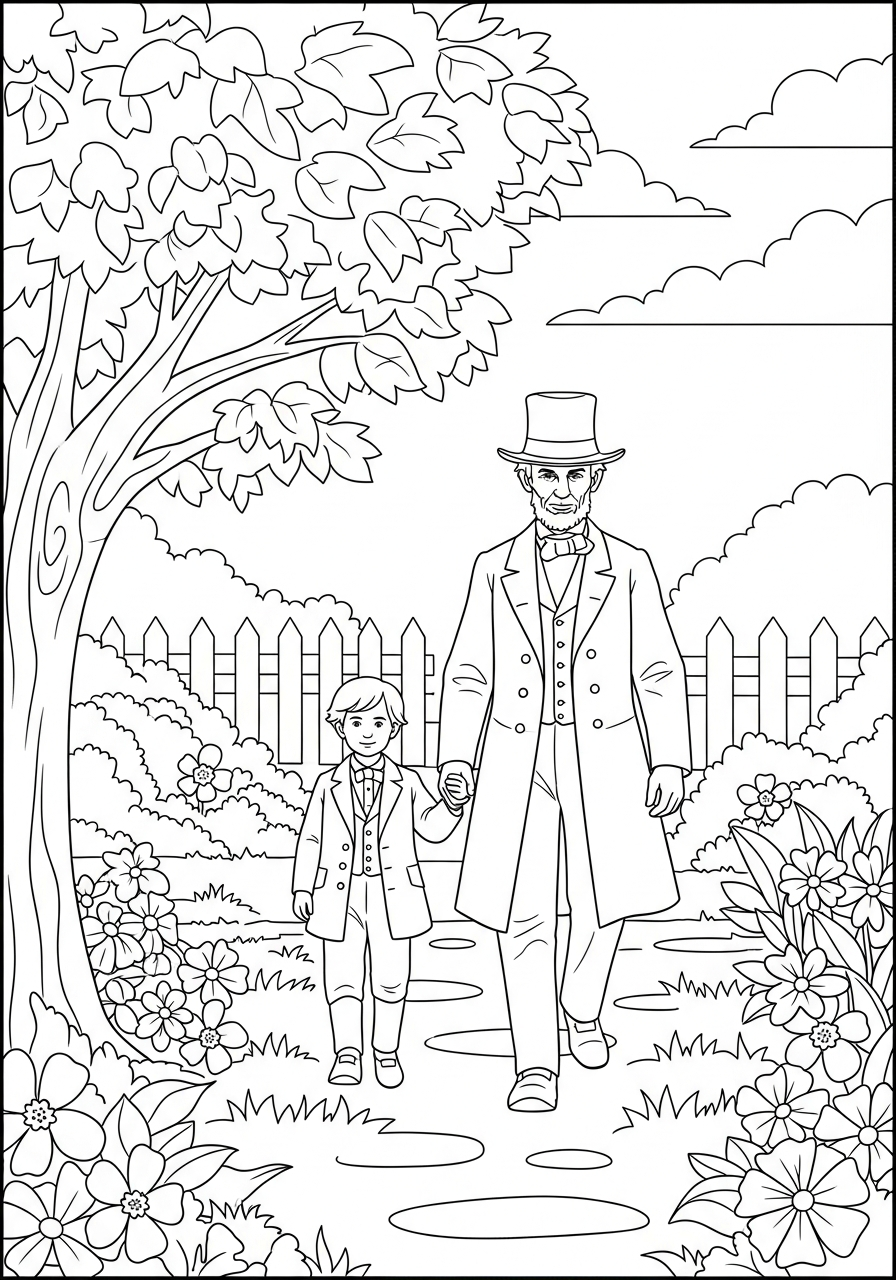 Abraham Lincoln Coloring Pages 15 Father Abraham Lincoln walking with son coloring page