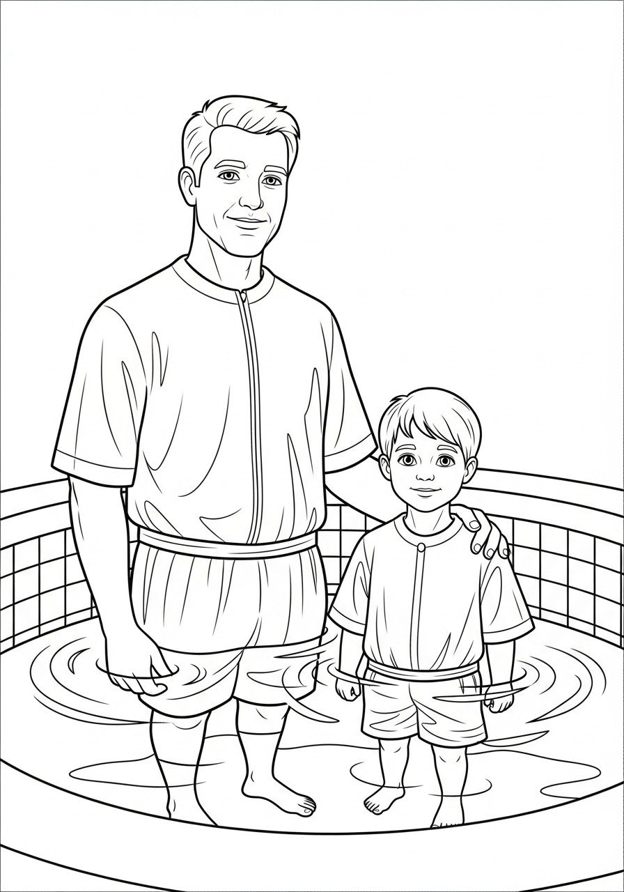 LDS Baptism Coloring Pages 8 Father and boy standing in font coloring page
