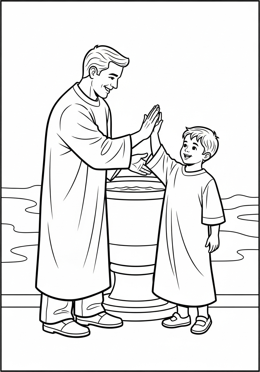 LDS Baptism Coloring Pages 10 Father and son in white high-fiving coloring page