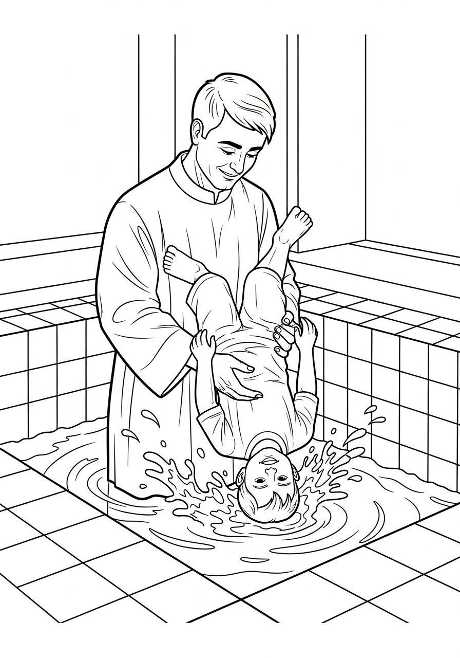 LDS Baptism Coloring Pages 14 Father lowering child backwards into water coloring page