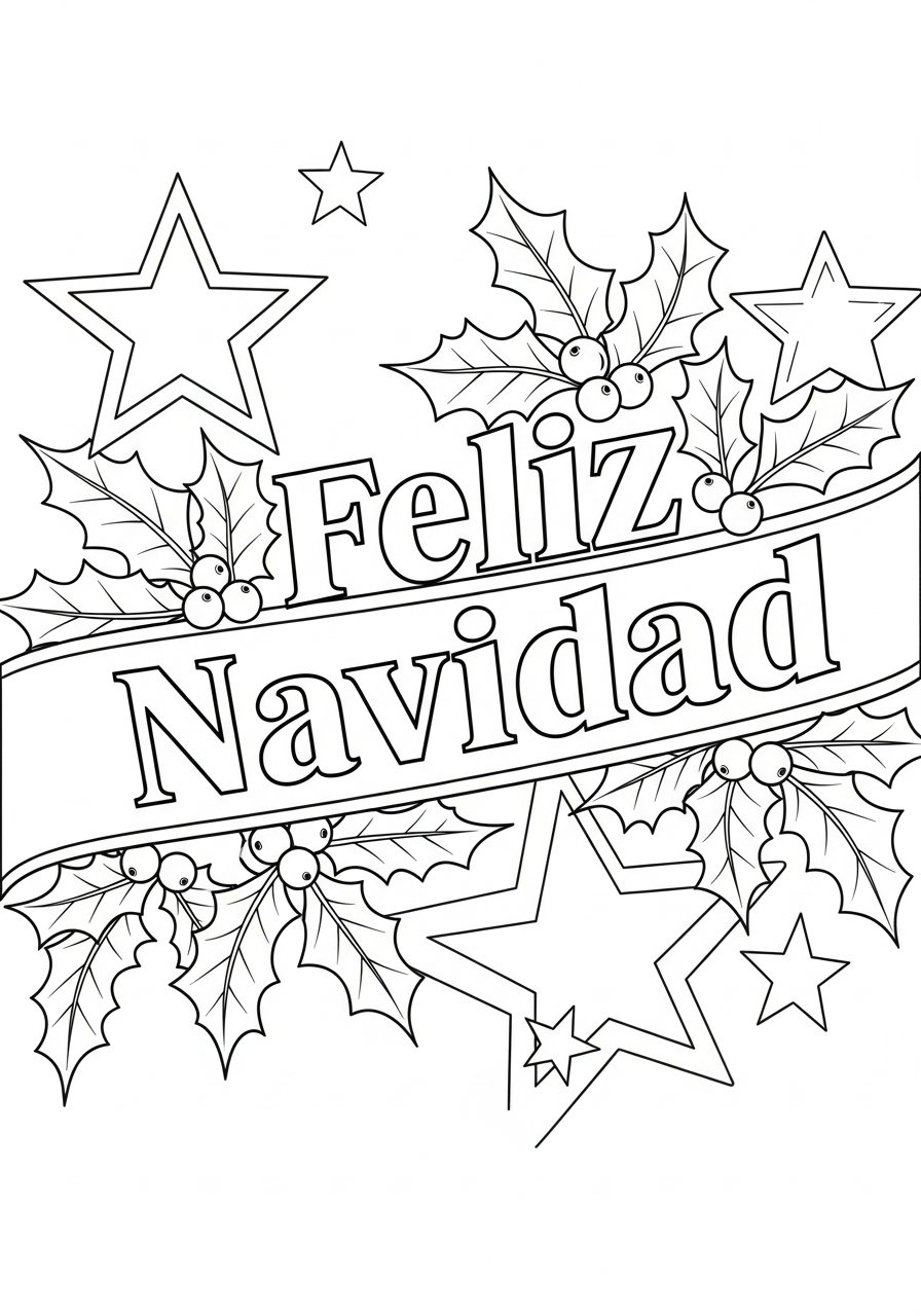 Las Posadas Coloring Pages 12 Feliz Navidad festive text banner coloring page