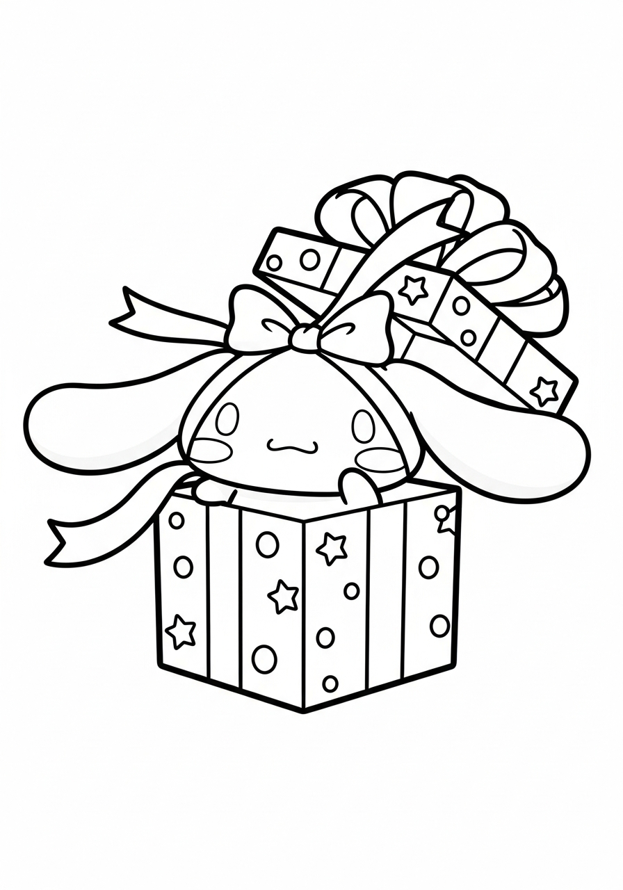 Cinnamoroll Coloring Pages 23 Festive Cinnamoroll in gift box coloring page