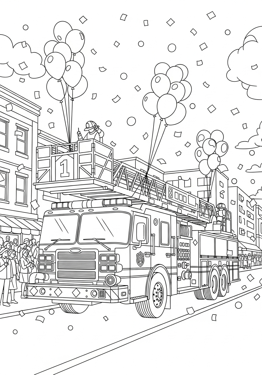 Fire Truck Coloring Pages 9 Festive parade balloon fire truck coloring page